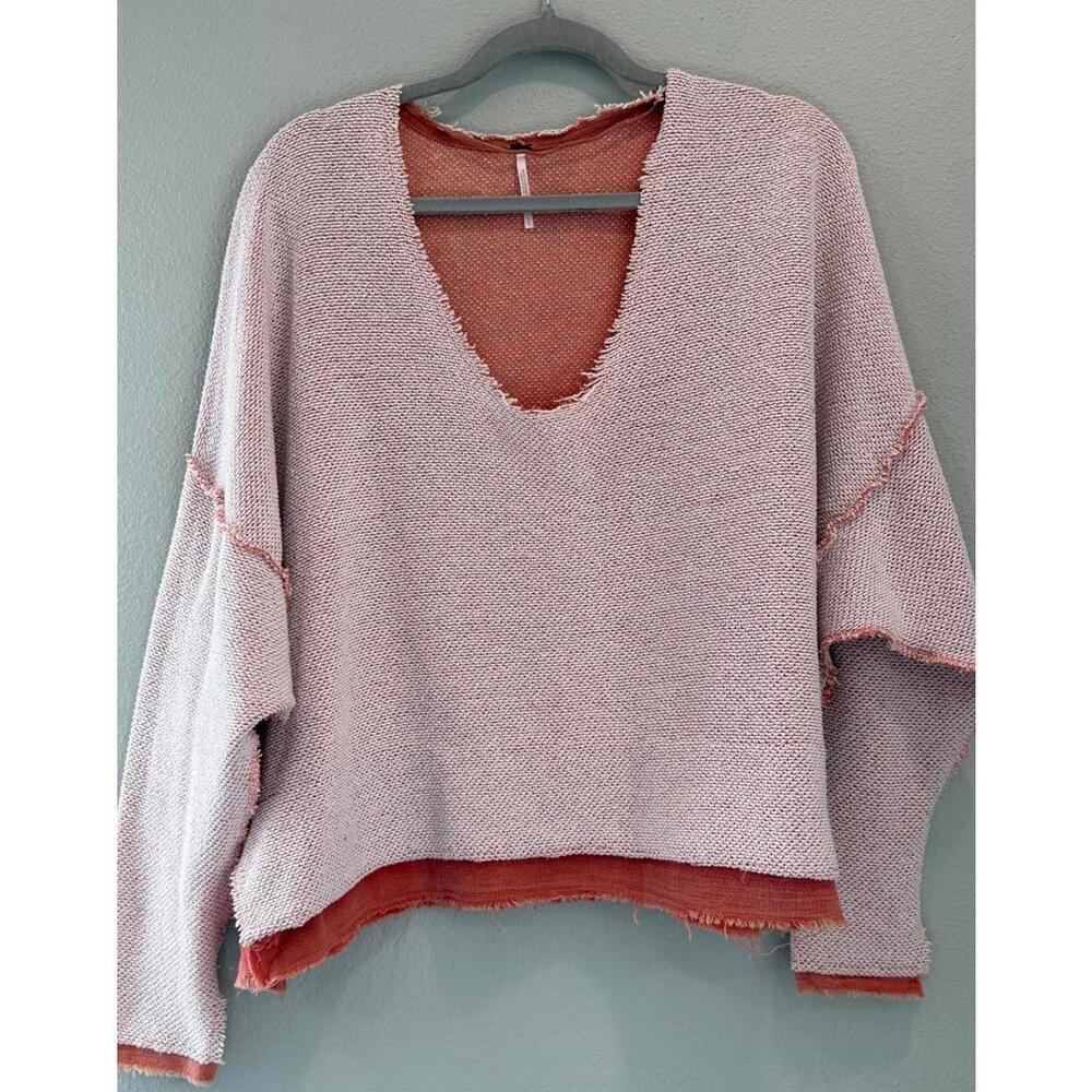 Free People Sunrise Sunset Reversible V-Neck Raw Hem sweater